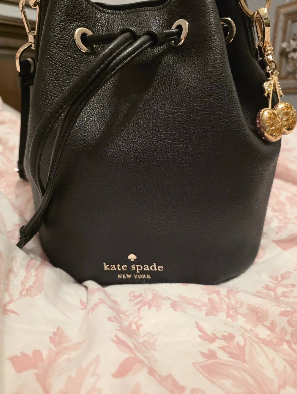 kate spade Black Pebbled Leather Drawstring Crossbody Bag